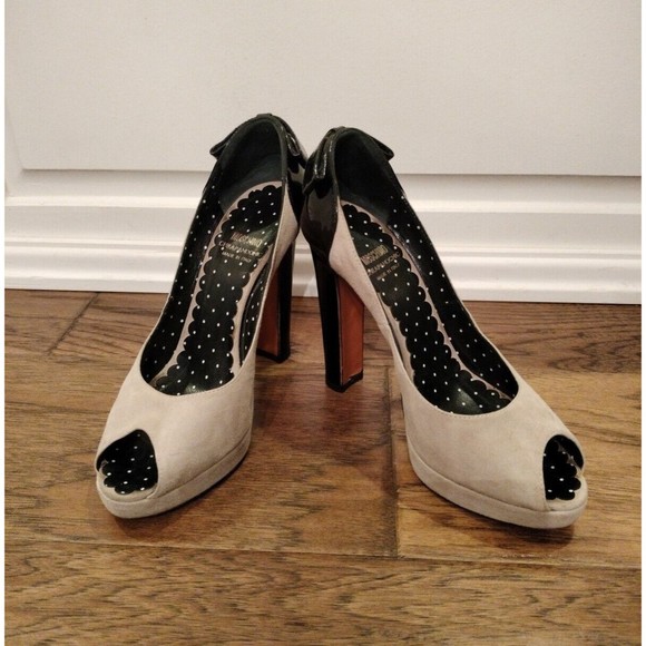 Moschino Size 7.5 Cheap and Chic Peep Toe Heels Suede & Patent Leather Italy - Picture 2 of 16